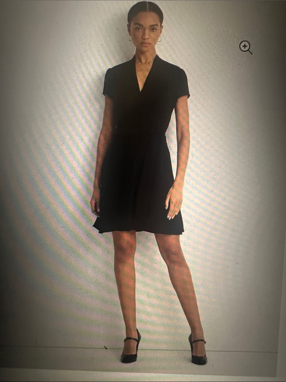 Lauren Ralph Lauren Black Short Sleeve Georgette Belted V-Neck Dress, size 14